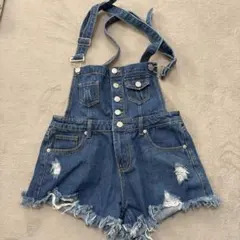 デニムサロペットショートパンツ