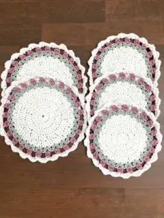 チューリップコースターセット　ドイリー　ハンドメイド