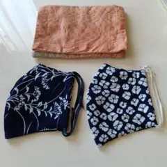 和柄布マスク （ハンドメイド）2枚セット 着物リメイクお薬手帳・診察券入れのサムネイル