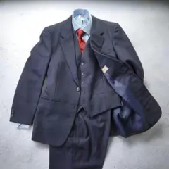 メンズ スーツ 上質ウール 100% ネイビー ストライプ 3ピーススーツ S