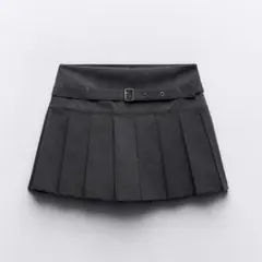 〈無地〉 ZARA ボックスプリーツ入りスカンツ グレー S