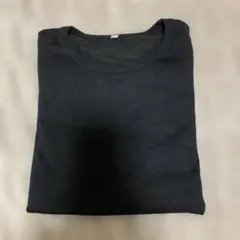 ブラック Mサイズ パールボタン 長袖ニットトップス