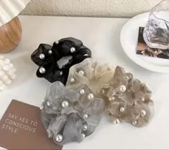 シュシュ　ヘアゴム　【4個セット】　韓国　可愛い　パール