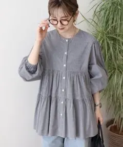 AMERICAN HOLICティアードギャザーブラウス／ギンガムチェックブラック