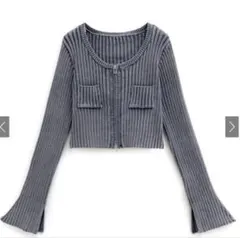 GRL スリットフレアスリーブジップブリーチニットカーディガン tu1295