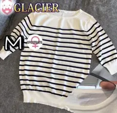 GLACIER ボーダー ニット M ホワイト ネイビー 五分袖 ハニーズ