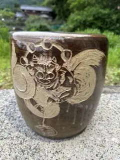 ピータン壺 【小】 ・陶器・ 龍絵柄 ・めだか鉢・水鉢・睡蓮鉢