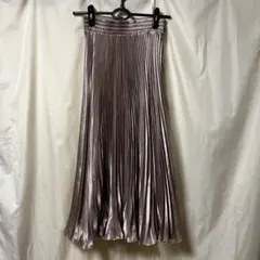 ロング スカート プリーツ 光沢 ブラウン ウエストゴム 裾かわいい