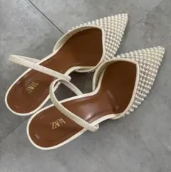 【大人気完売】ZARA パール装飾 ホワイトミュール35