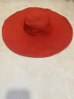 つば広 麦わら帽子 レッド　直径約49cm