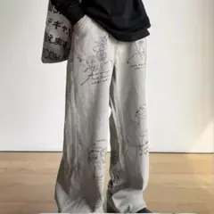 総柄プリント ワイドパンツ デニムのサムネイル