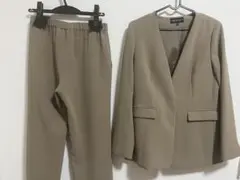 INDIVI ノーカラー パンツセットアップ ベージュ 34