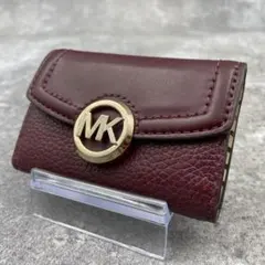 【美品】マイケルコース 折り財布 レッド レザー シボ革