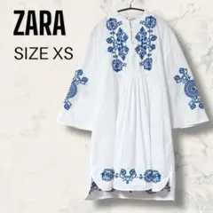 ZARA チュニック シャツ ワンピース 刺繍 エスニック ボタニカル フラワー