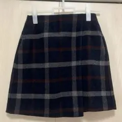 美品‼️ユニクロ ウールブレンドラップミニスカート チェック ネイビー 58