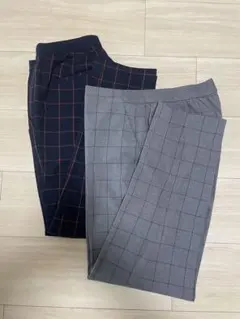 チェック柄スラックス ネイビーＬ/グレーXL
