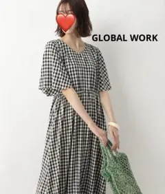 GLOBAL WORK グローバルワーク半袖ギンガムチェック柄ワンピースL