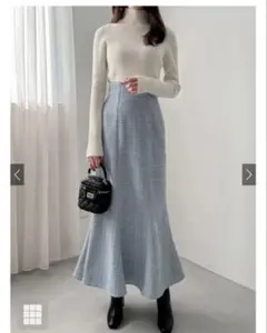 ラメチェックツイードマーメイドスカート[dk1080 グレイル　M 水色