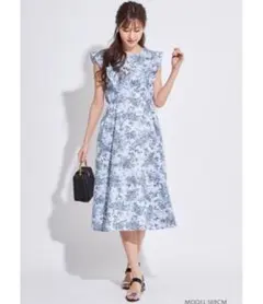 toccoclosetトッコクローゼット ロングワンピース 水色 花柄 肩フリル