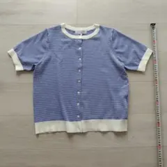 SEASON REASON 半袖ニット M 青と白ストライプ