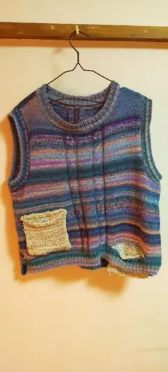 青紫ストライプ ニットベスト