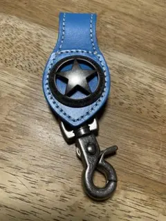 レザーキーホルダー スターコンチョ ブルー キーリング