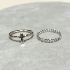 シルバーカラーツイストリングミニクロス十字架リング指輪2個セット