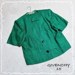 【GIVENCHY/ジバンシー】　ジャケット　グリーン　昭和レトロ　(15)　麻