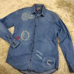 Desigual シャンブレーシャツ 刺繍 落書き風 デニム