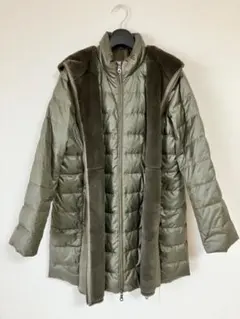 【美品】冬物セール　ダウンコート　異素材　フード　スウェード　ファー　フェザー