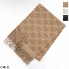 FENDI キャメル ロゴマフラー フリンジ付き