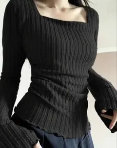 SHEINスクエアネックフレアスリーブフィッテッド