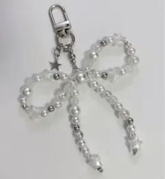 ビーズチャーム ビーズキーホルダー ホワイト リボン コレクトブック