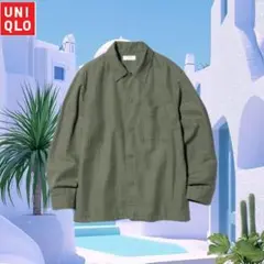 ユニクロ　コットンリネンシャツジャケット　Ｌサイズ　オリーブ