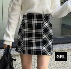 美品 GRL バックリボンツイードチェックミニスカート ブラック