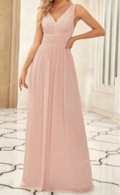 ピンク Vネック パーティードレス