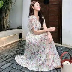 新品 ワンピース半袖 花柄 韓国風 ルロング丈 ロング 大人 オシャレ 春夏新作
