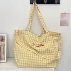 未使用 トートバッグ チェック イエロー 大容量 2way