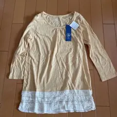 イエロー 七分袖 カットソー レース付き