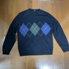 ネイビー アーガイル柄 ニットセーター　ユニクロ　XLサイズ