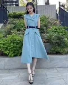 JENNE ジェンヌ スクエアカラー フレアワンピース ネイビー くるみ