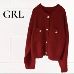 GRL グレイル カーディガン ニット ゴールドボタン ショート丈 赤 M