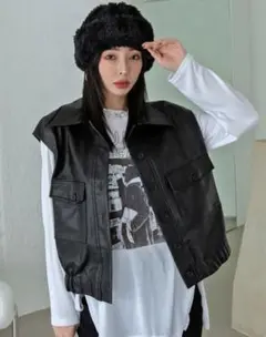 DAZY フラップポケット PU ベストジャケット SHEIN