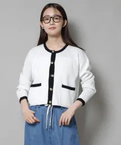 ホワイト ブラック カーディガン 長袖