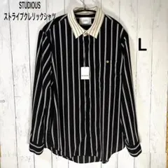 STUDIOUS ストライプシャツ(ブラック) Lサイズのサムネイル