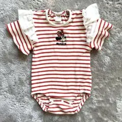 ミニー　ディズニー　フリル　ボーダー　ロンパース　可愛い　女の子　赤　70