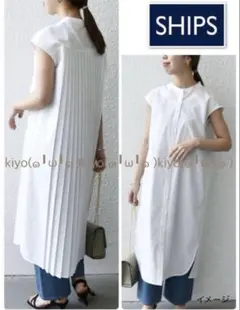 シップス バックプリーツシャツワンピース ホワイト