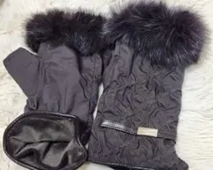 Pinky&dianne ダークブラウン ファー付き指なし手袋