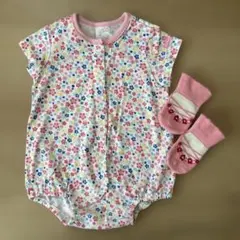 美品 ミキハウス ホットビスケッツ ロンパース 70 くつ下付き