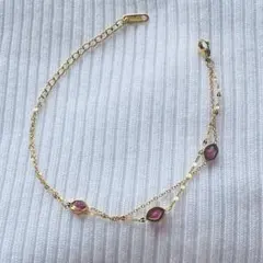 明*子様 美品　K18金メッキステレンス製　ゴールド誕生日石　二重チェーンブレス